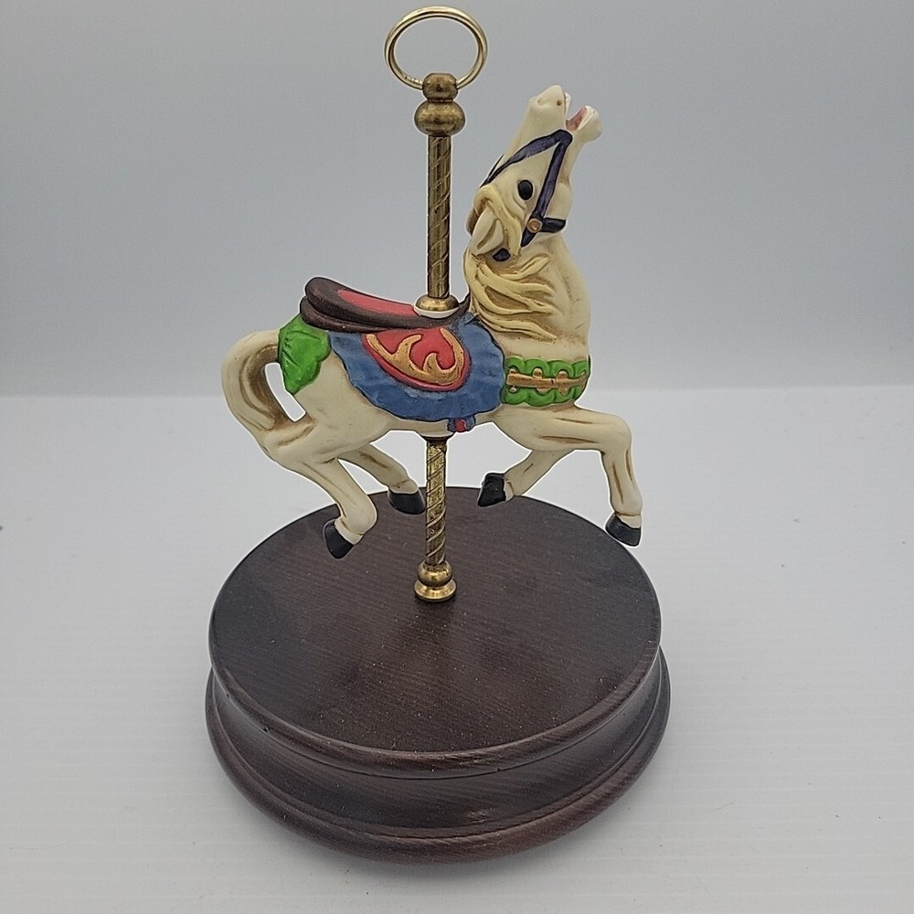 Vintage Apex Quality Carousel Horse on Wooden Stand - Wind-up Music Box